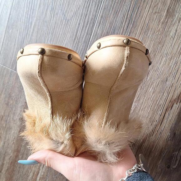 Pelle Moda Tan Leather Fur Wood Heel Size 6 - Picture 3 of 9